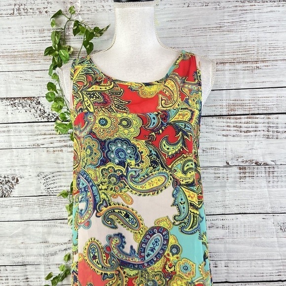 Robbie Bee Tunic Dress size 12 Pink Yellow Paisley Sheer A Line Lagenlook Boho - Picture 4 of 16